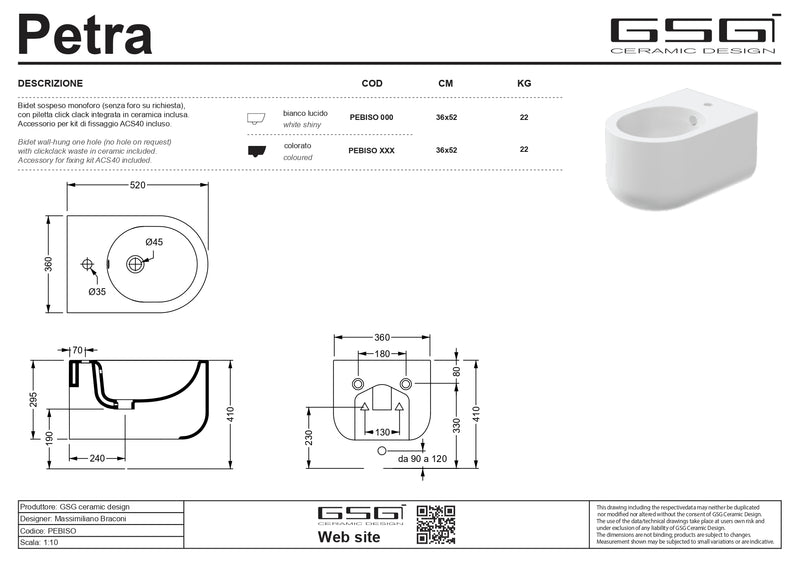 Bideu Suspendat Petra Gsg Cashmere satinato cod.030 36x52cm