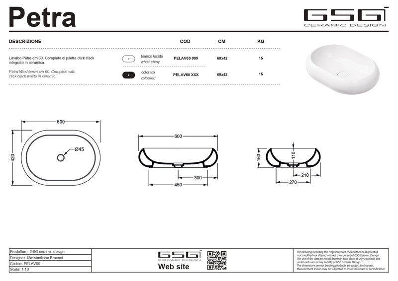 Lavoar blat Coloană GSG Petra 60×42 cm – Sabbia Satinato cod.034 | Made in Italy