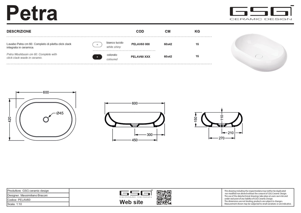 Lavoar blat Coloană GSG Petra 60×42 cm – Sabbia Satinato cod.034 | Made in Italy