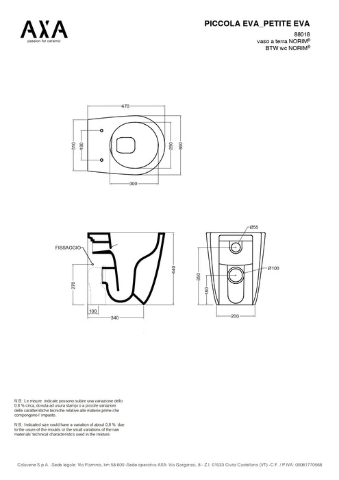 Vas WC Stativ AXA Piccola Eva – Nero Matt cu Capac Soft Close
