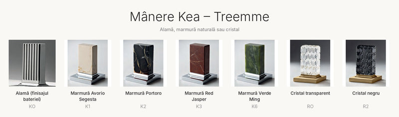 Mânere Kea: alamă, marmură, cristal