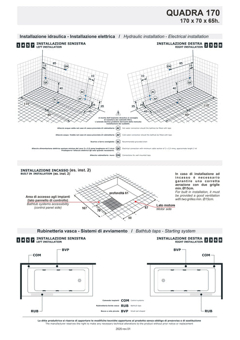 Cadă cu Hidromasaj Quadra 170x70x65cm - Design Modern Italian Treesse