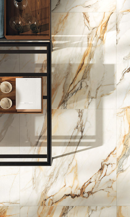 Gresie Portelanată Prestige Calacatta Gold Satin 3D 60x120 cm Sichenia