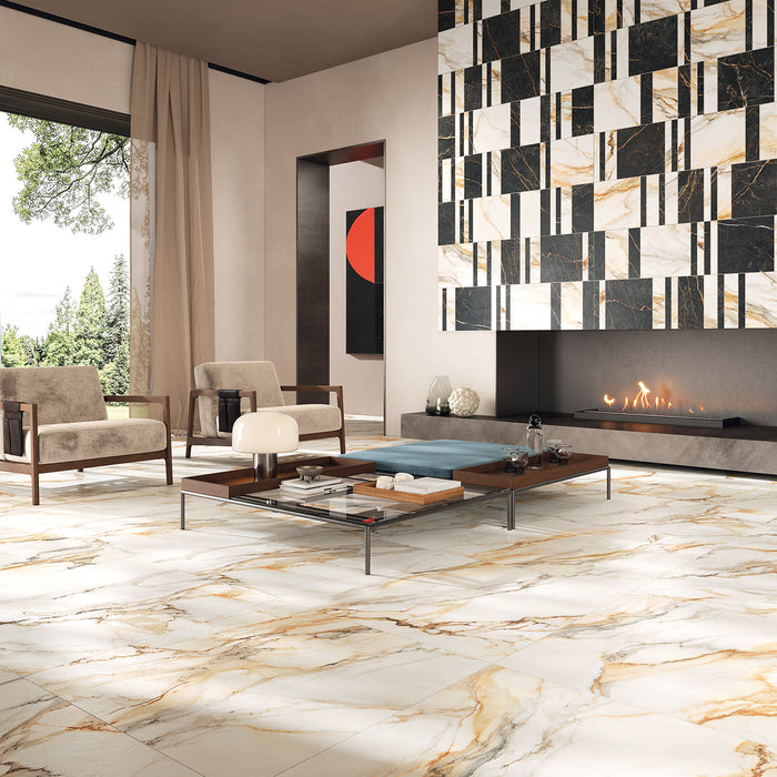 Gresie Portelanată Prestige Calacatta Gold Satin 3D 60x120 cm Sichenia