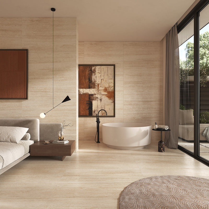 Gresie porțelanată Navona Beige 3D 60 × 120 cm, satinat – Sichenia