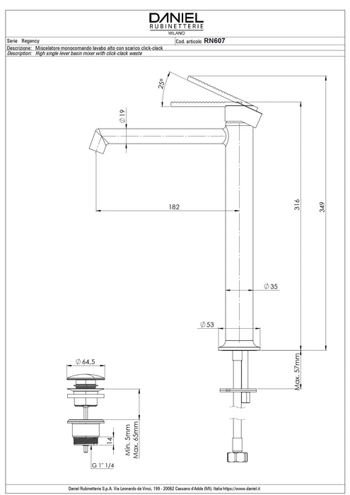 Baterie Lavoar inalta  Regency RN607 Daniel | Made in Italy
