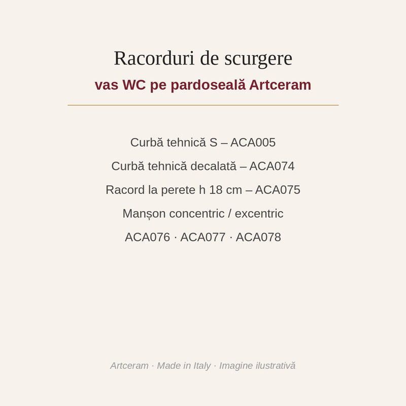 Racorduri de scurgere Artceram pentru vas WC pe pardoseală