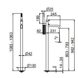 Baterie Cadă Freestanding Tiber – Crom Lucios, Furtun & Pară Duș Incluse | VEMA Italy