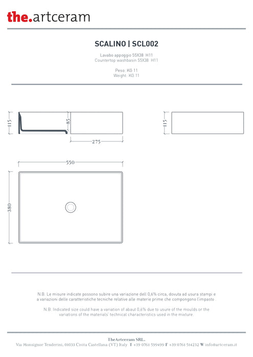 Lavoar Blat Scalino Artceram 38x55cm- scl002