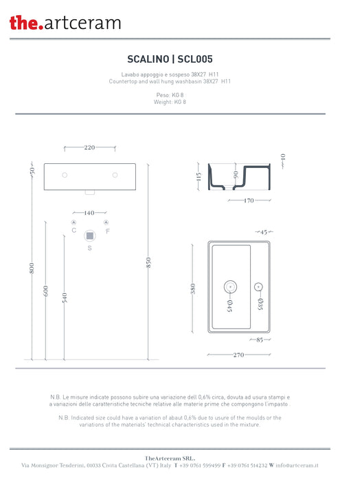 Lavoar Blat Scalino Artceram 38x27cm - scl005
