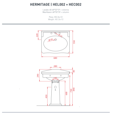 Colecție Hermitage Artceram lavoar cu coloană stil clasic contemporan
