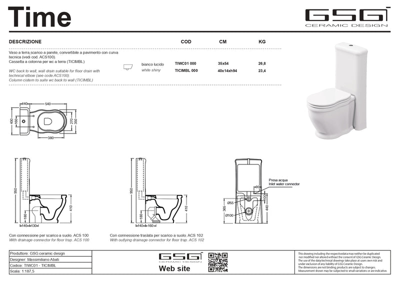 Vas WC Monobloc GSG Time 34×54 cm – Set Complet Made in Italy
