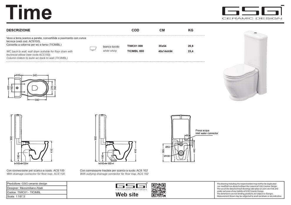 Vas WC Monobloc GSG Time 34×54 cm – Set Complet Made in Italy