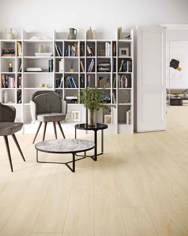 Gresie porțelanată Troncais Neutro 20 × 120 cm, aspect lemn – Sichenia