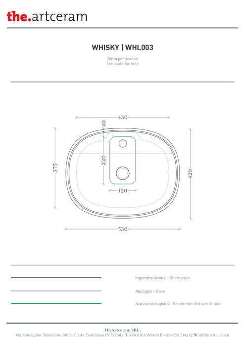 Lavoar Blat Whisky Artceram 53x42cm -whl003