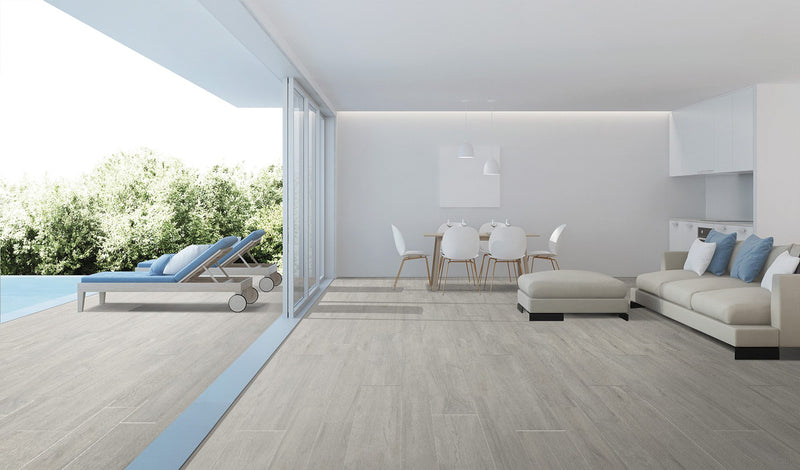 Gresie porțelanată Nuance Grey 20 × 120 cm, aspect lemn – iTiles