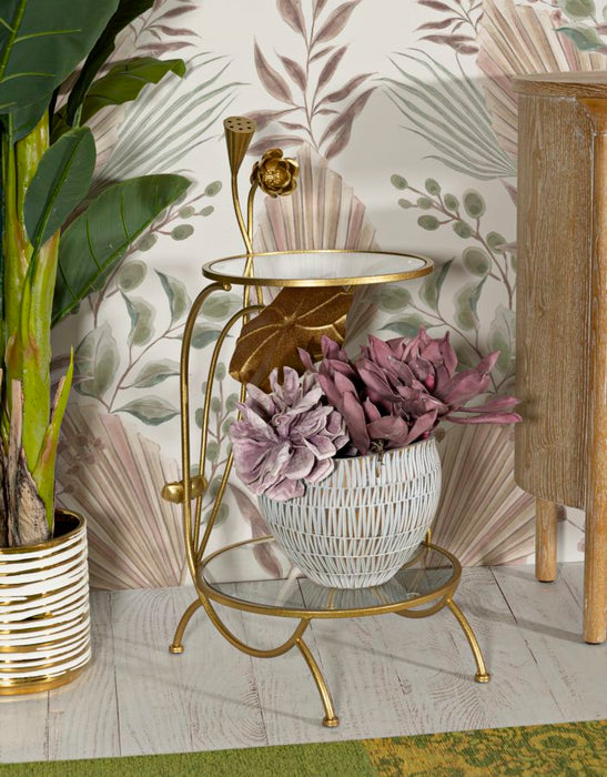 Măsuță Rotundă Flow Aurie Ø 40x78cm | Design Glam Vertical | Sticlă Elegantă