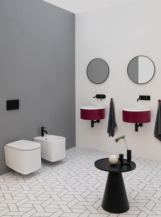 Lavoar pe blat rotund Axa Skyland Ø 48 cm, ceramică italiană alb lucido, design minimalist baie modernă
