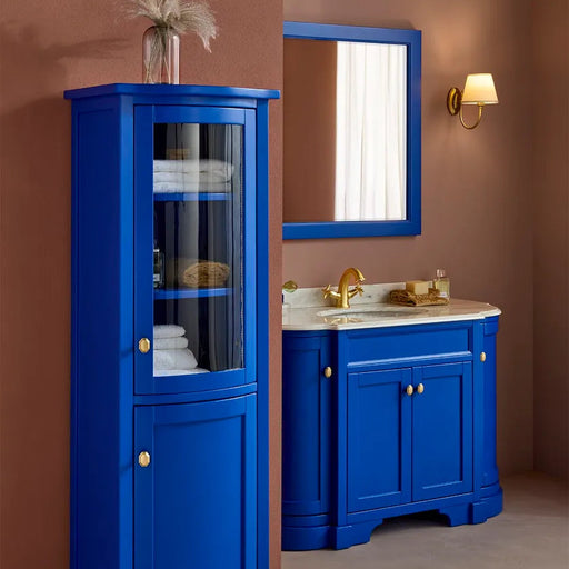 Mobilier baie Babila 120x57 cm – finisaj albastru și blat din marmură Calacatta