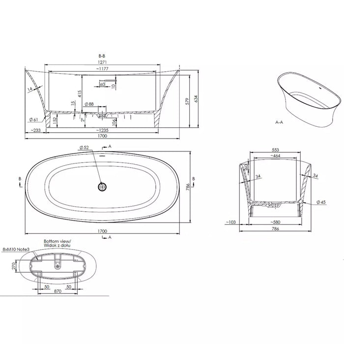 Cadă Freestanding Syros – Compozit Alb Premium 170x79 cm