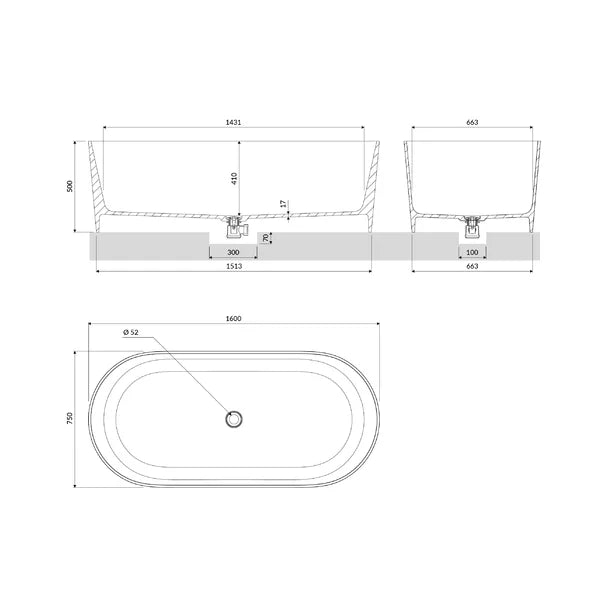 Cadă Freestanding Ovo 160x75 cm acril premium