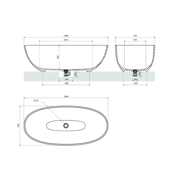 Cadă Freestanding Shell 160x75 cm – Acril Alb Premium