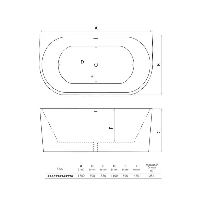 Cadă Freestanding Bira 170x80 cm – Acril Sanitar Alb Premium