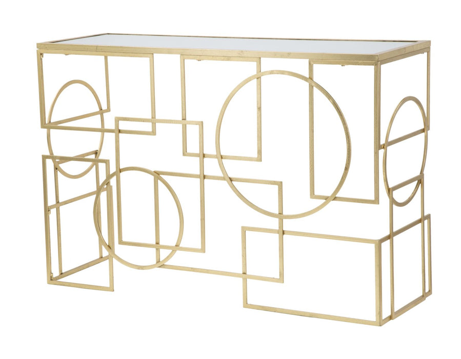 Consolă Marie, vedere oblică a structurii aurii și a decorului geometric