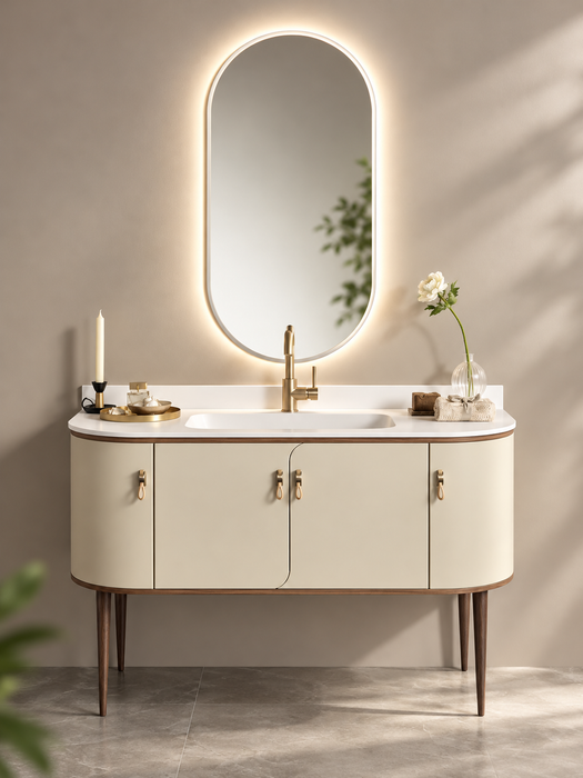 Mobilier baie Liberty 121x51 cm Gaia Mobili, vedere frontală cu oglindă iluminată