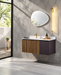 Mobilier de baie suspendat Gaia Mobili Mood 9, 106 × 51 cm, fronturi cu lamele verticale din lemn și lavoar alb