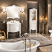 Amenajare baie de lux cu mobilier Murano 1 Gaia Mobili, oglindă ornamentală, vitrină și cadă