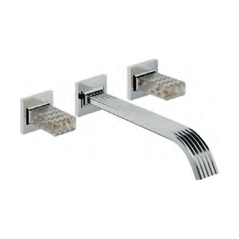 Baterie lavoar Kea de perete, 3 găuri, pipă 240 mm Treemme – mânere din cristal
