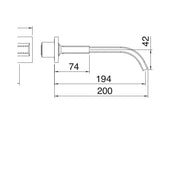 Desen tehnic cu cote – Baterie lavoar Kea de perete, 3 găuri, pipă 200 mm