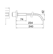 Desen tehnic cu cote – Baterie lavoar Kea de perete, 3 găuri, pipă 240 mm
