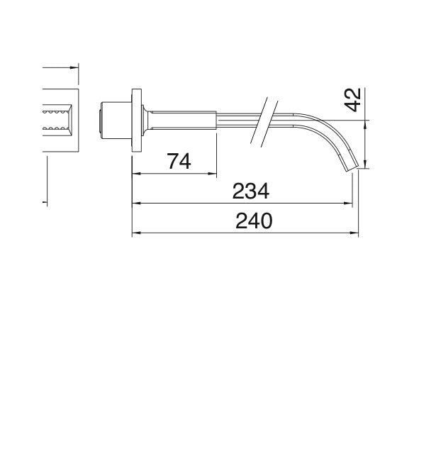 Desen tehnic cu cote – Baterie lavoar Kea de perete, 3 găuri, pipă 240 mm