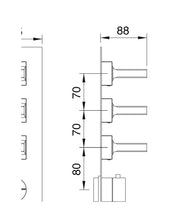 Desen tehnic cu cote – Baterie duș termostatică încastrată Kea cu 3 ieșiri