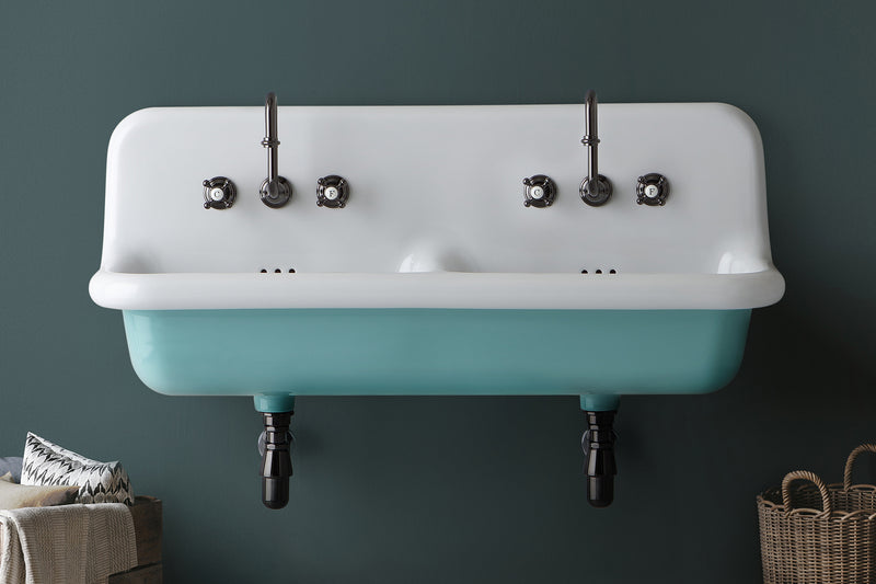 Lavoar Suspendat Vintage True Italy 120cm - Ceramică Albă cu Detalii Albastre