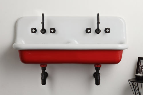 Lavoar Suspendat BLEU 120×42 cm | Ceramică Italiană Alb-Roșu | Design Vintage | Montaj Flexibil