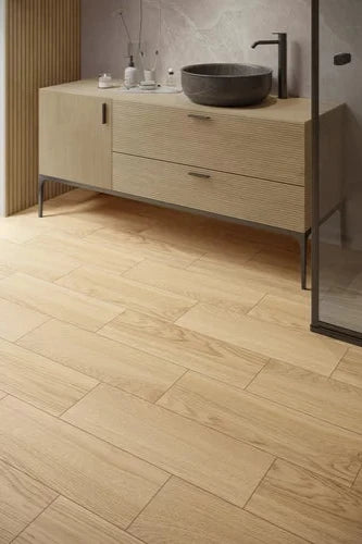 Gresie porțelanată Oldwood Crema, aspect lemn – Paradyż