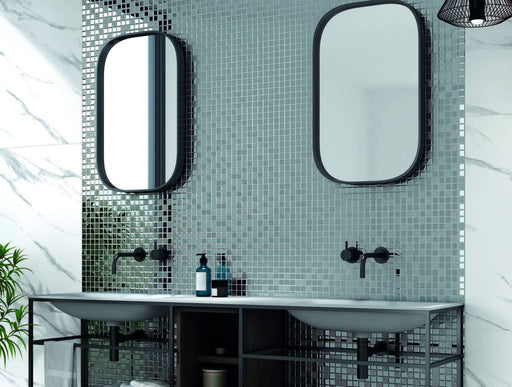 Baie cu mozaic decorativ Elegance Luxury 30x30 cm in nuante argintiu, gresie portelanata spaniola