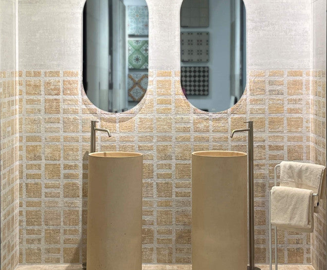 Gresie și faianță porțelanată Milano Ocre Frame 50 × 100 cm, natural – Aparici