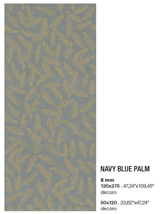 Gresie porțelanată Dream Navy Blue Palm 60 × 120 / 120 × 278 cm, mat – Fondovalle