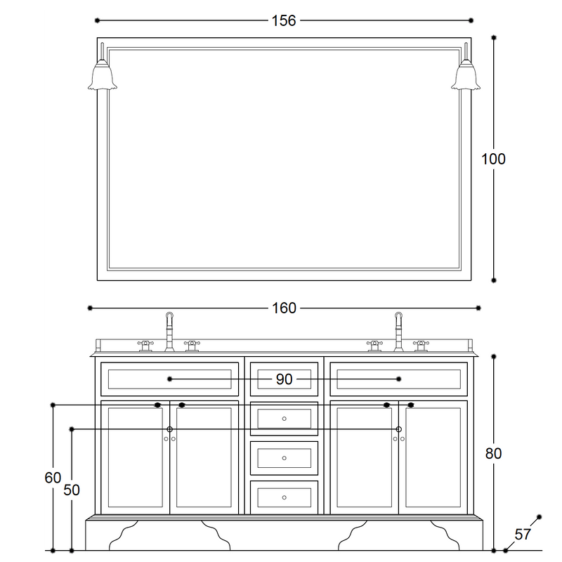 Mobilier baie clasic Anemone 160 × 57 cm, blat din marmură – Gaia Mobili