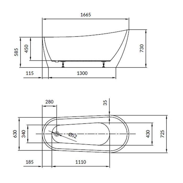 Cadă Freestanding Zen 167x72 cm – Acril Sanitar Alb Premium