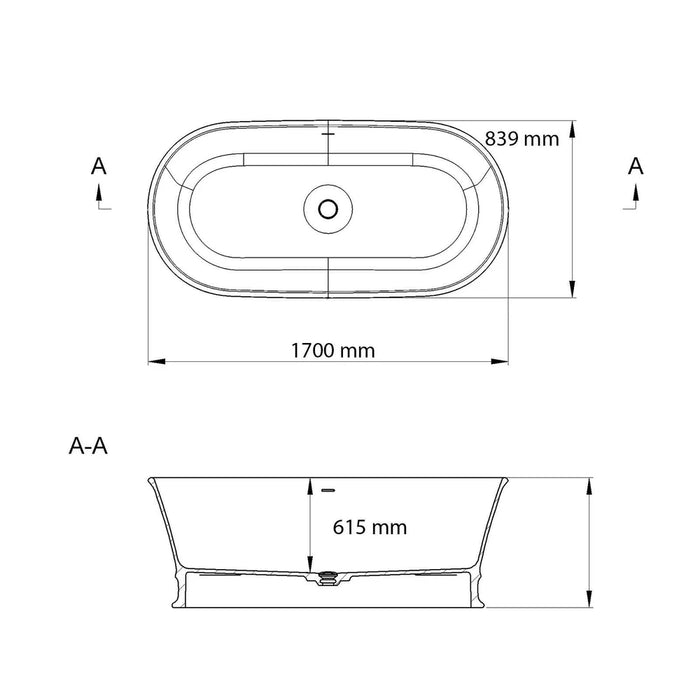 Cadă Freestanding Alcamo 170x84cm – Compozit Alb Premium