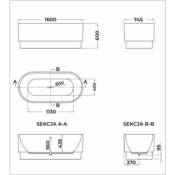 Cadă Freestanding Varmva 160x74.5 cm – Acril Sanitar Alb Premium