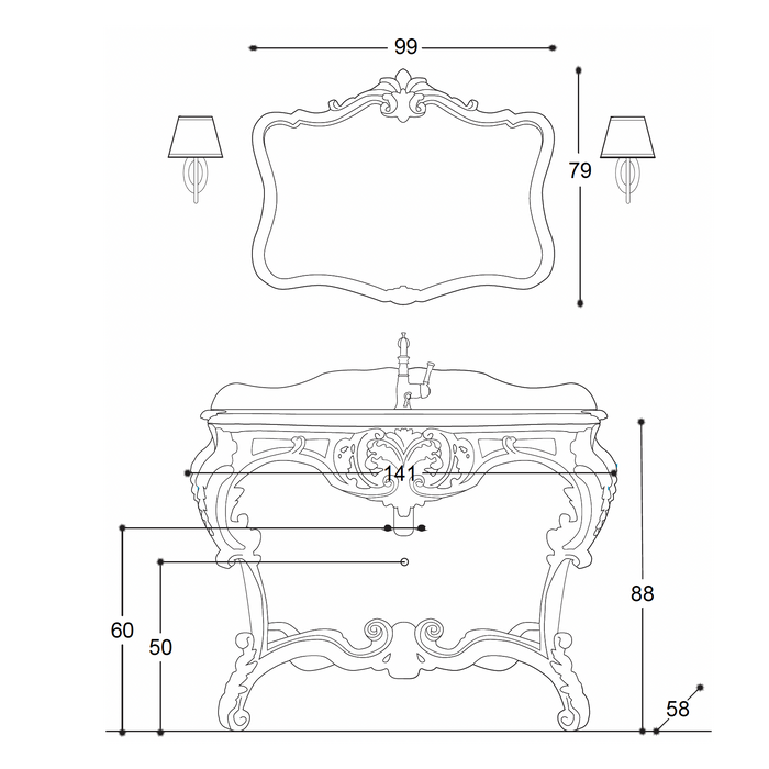 Mobilier baie clasic Gondola 182x57 cm made in Italy