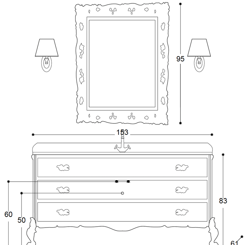 Mobilier baie clasic Julien 153 × 61 cm, blat din marmură – Gaia Mobili