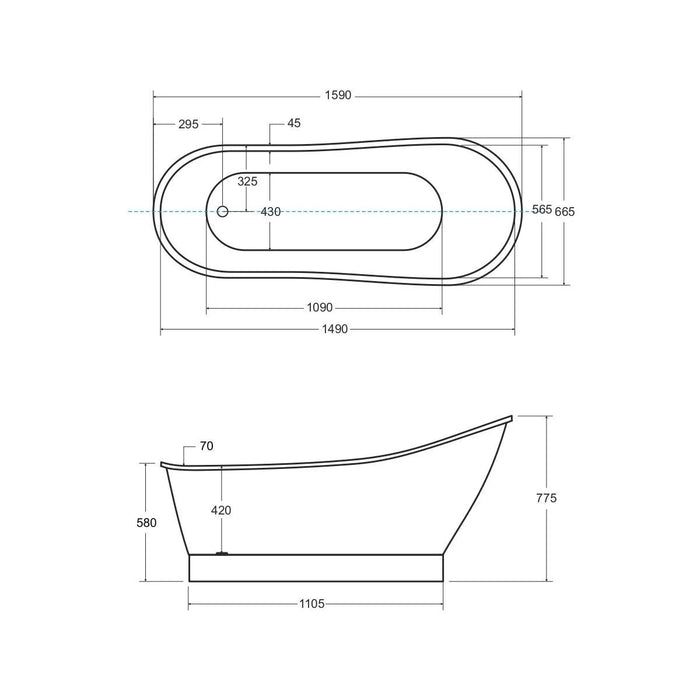 Cadă Freestanding Gloria – Compozit Alb Premium 160x68 cm/150x66cm