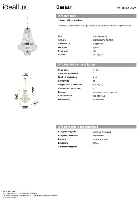Candelabru clasic caesar sp6 ideal lux made in Italy
